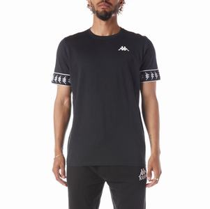 Camiseta Kappa 222 Banda Niji 2 Negros Blancos | 13694-RIHD