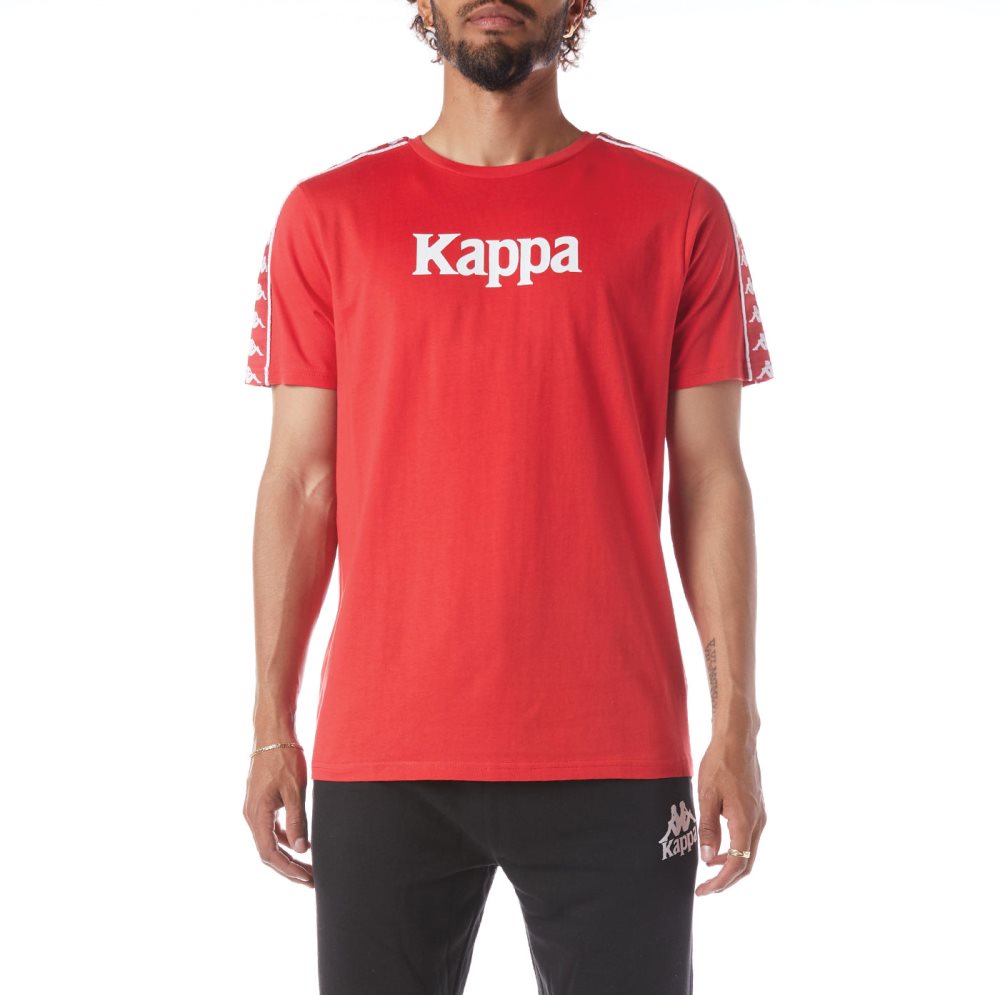 Camiseta Kappa 222 Banda Torio Rojos Blancos | 72138-DUBK