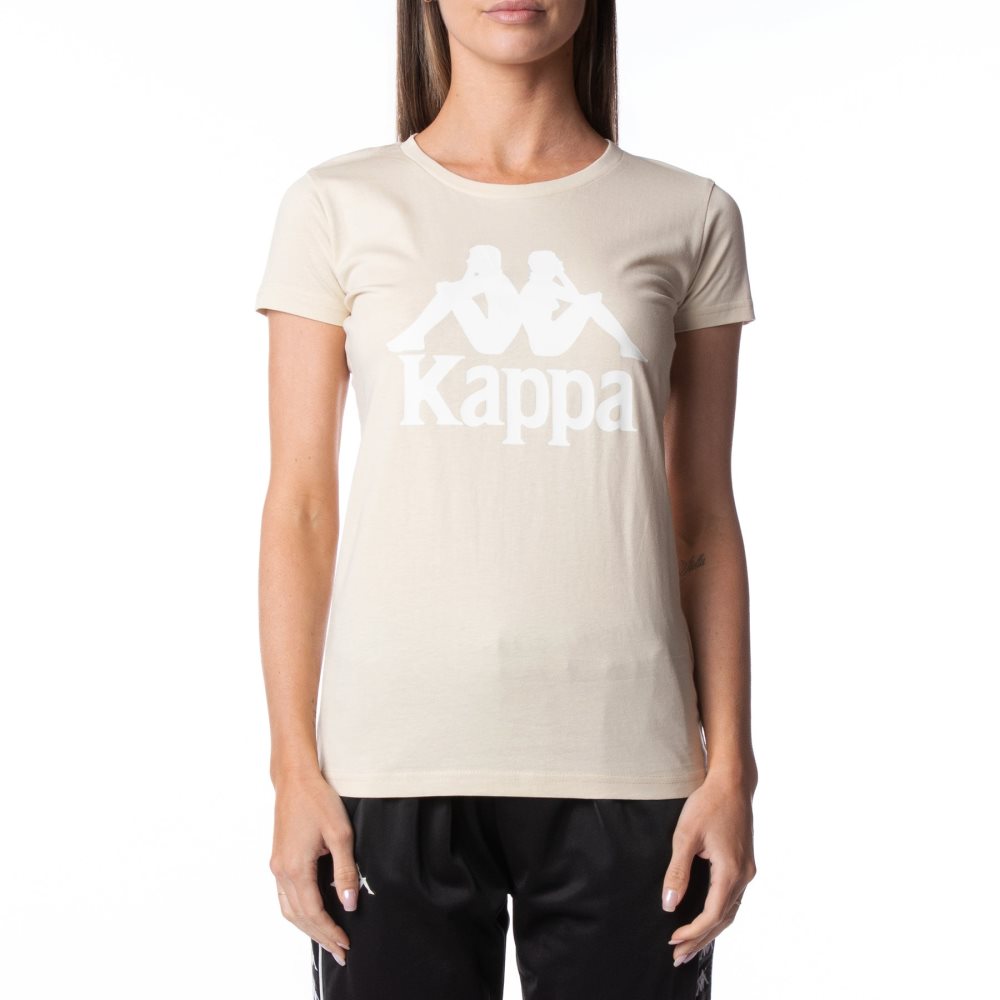 Camiseta Kappa Authentic Westessi Beige Blancos | 43768-KCOI