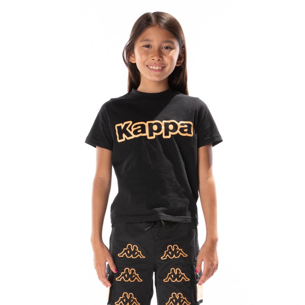 Camiseta Kappa Logo Tape Erco Negros Naranjas | 04561-ULDZ