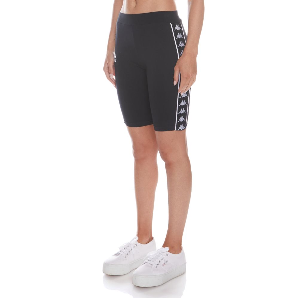 Pantalones Cortos Ciclismo Kappa 222 Banda Dicles 2 Negros Blancos | 27405-NMUV