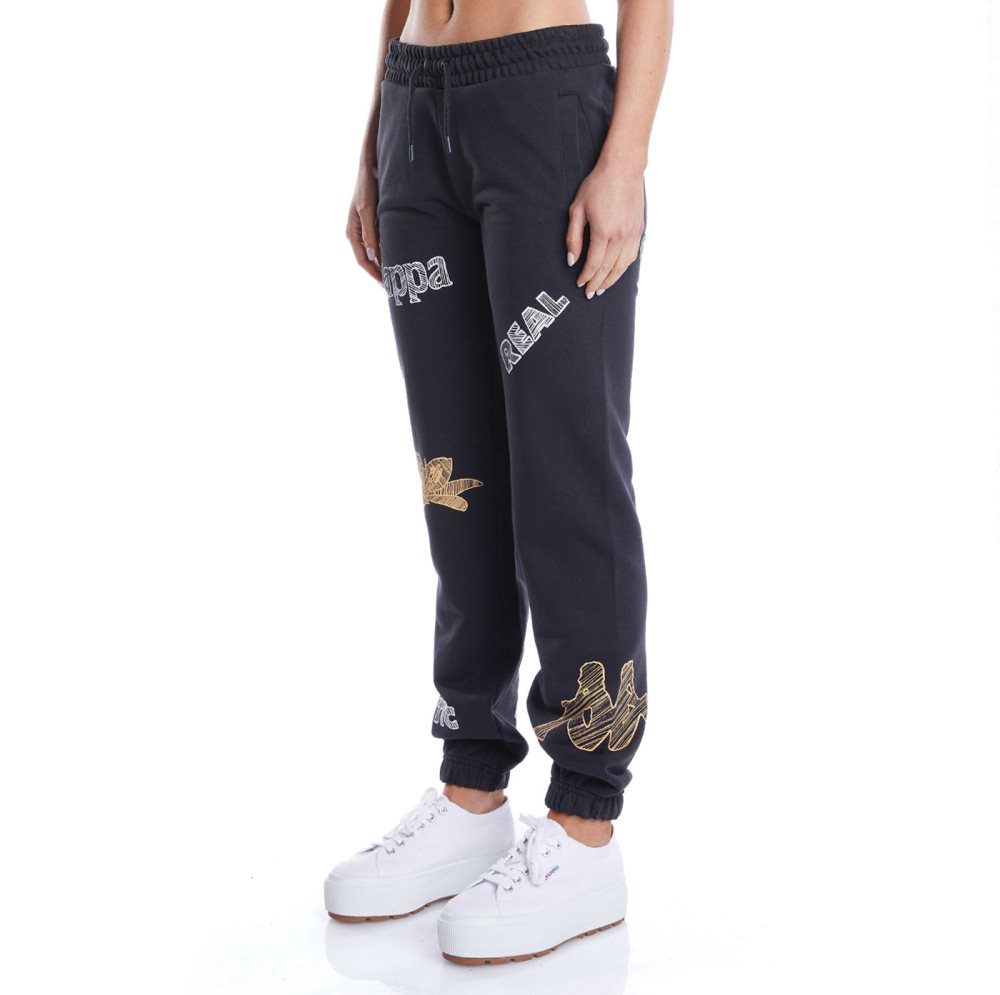 Pantalones Deportivos Kappa Authentic Graphik Tyssa Negros Naranjas Claro | 01274-ALOB