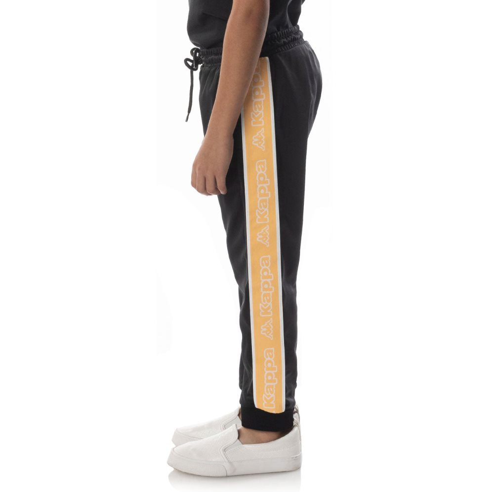 Pantalones Deportivos Kappa Logo Tape Alic 2 Negros Naranjas | 21453-ROEW