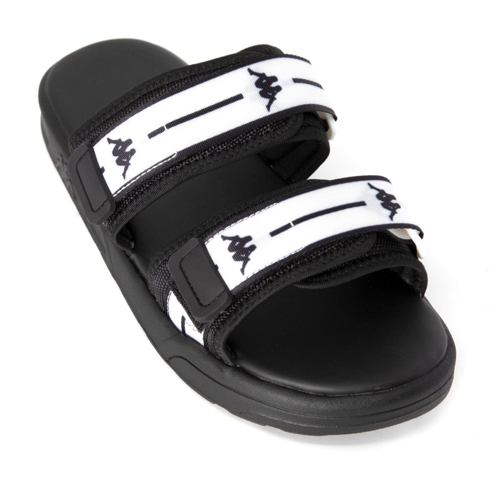 Sandalias de Diapositivas Kappa Authentic Jpn Tasiilaq 1 Negros Blancos | 30689-YHZN