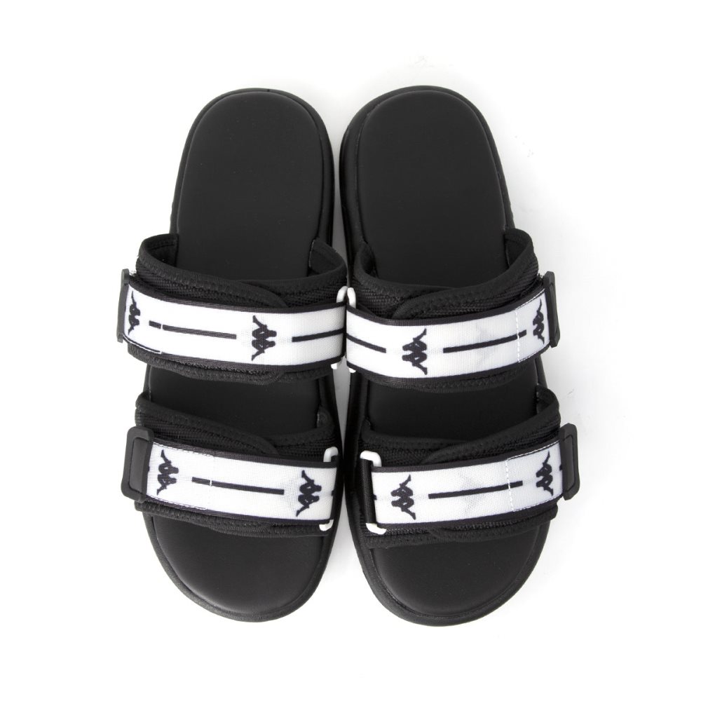 Sandalias de Diapositivas Kappa Authentic Jpn Tasiilaq 1 Negros Blancos | 30689-YHZN