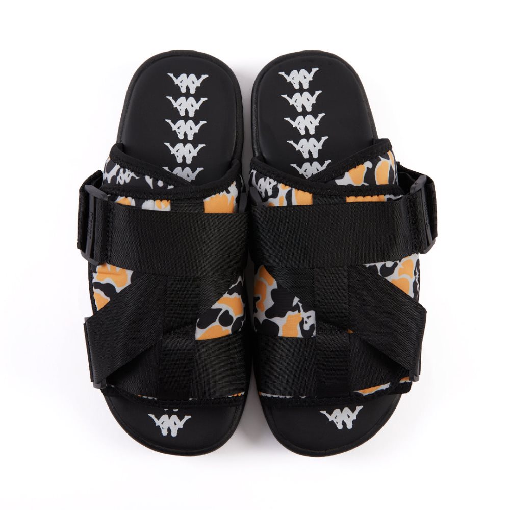 Sandalias de Diapositivas Kappa Authentic Taisy 1 Negros Amarillos Claro | 35894-QKUL