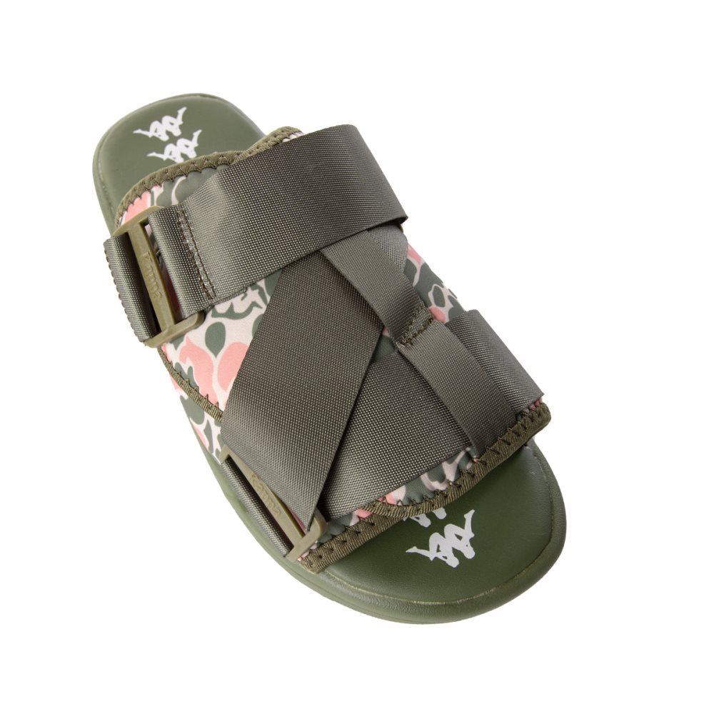 Sandalias de Diapositivas Kappa Authentic Taisy 1 Verdes Verde Oliva Rosas | 53140-INHB