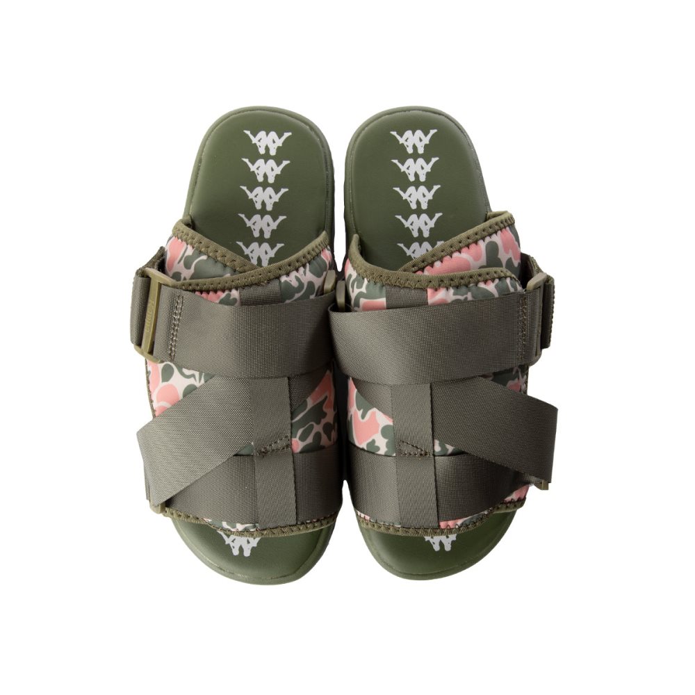 Sandalias de Diapositivas Kappa Authentic Taisy 1 Verdes Verde Oliva Rosas | 53140-INHB