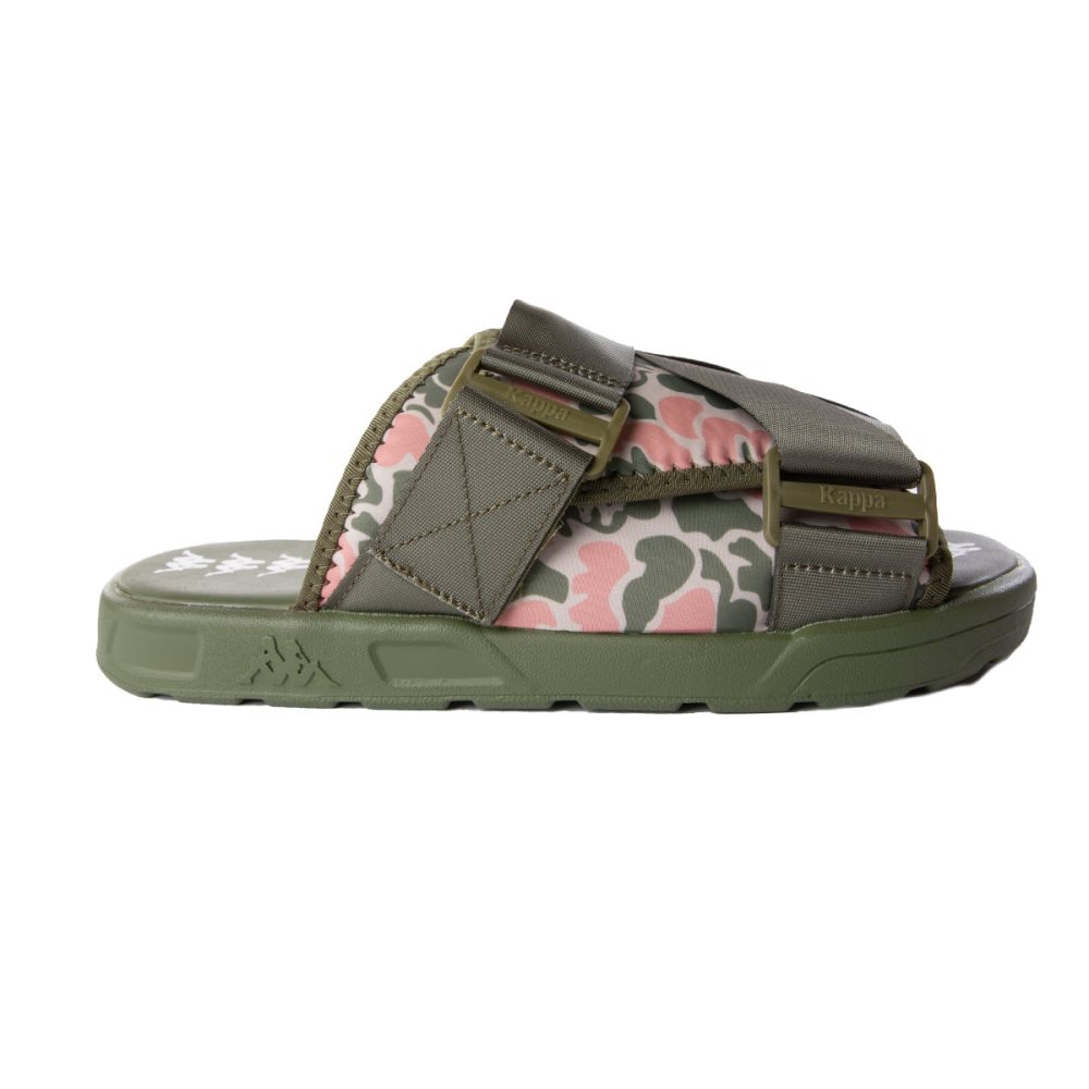 Sandalias de Diapositivas Kappa Authentic Taisy 1 Verdes Verde Oliva Rosas | 53140-INHB