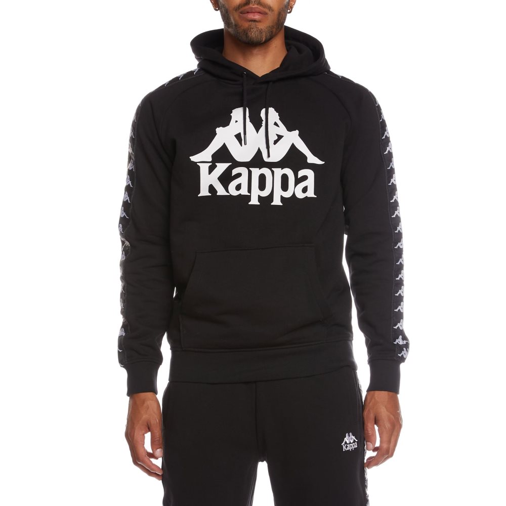 Sudadera Con Capucha Kappa 222 Banda Hurtado 2 Negros Blancos | 40795-SEXB