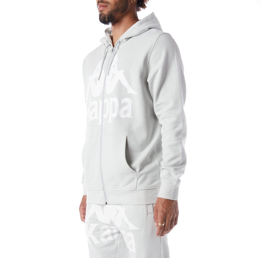 Sudadera Con Capucha Kappa Authentic Awert Grises Blancos | 03419-WPEZ