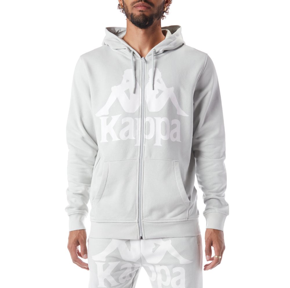 Sudadera Con Capucha Kappa Authentic Awert Grises Blancos | 03419-WPEZ