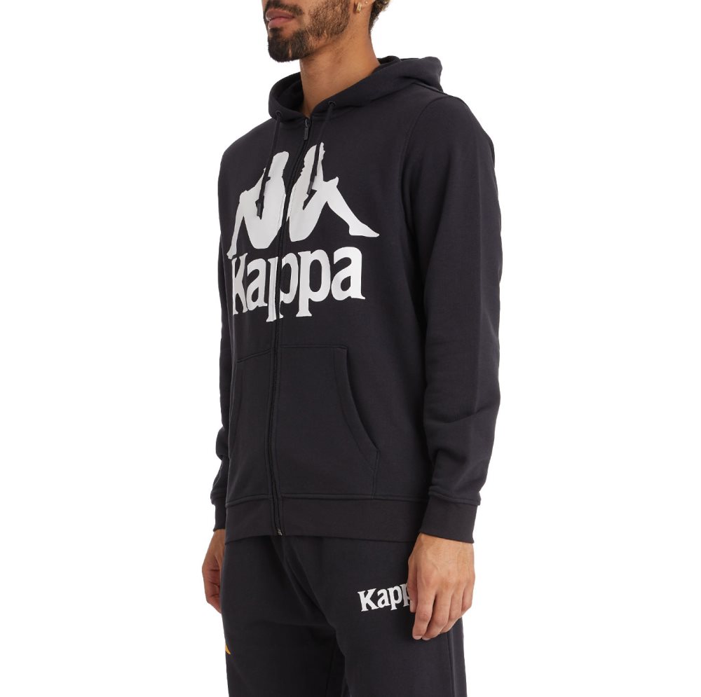 Sudadera Con Capucha Kappa Authentic Awert Negros Blancos | 85467-MSBI