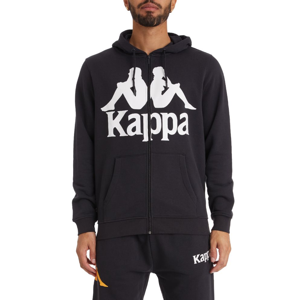 Sudadera Con Capucha Kappa Authentic Awert Negros Blancos | 85467-MSBI