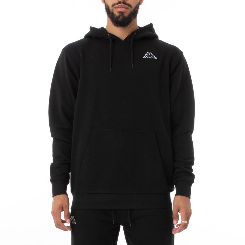 Sudadera Con Capucha Kappa Logo Fleece Caiok Negros | 16508-FCEO